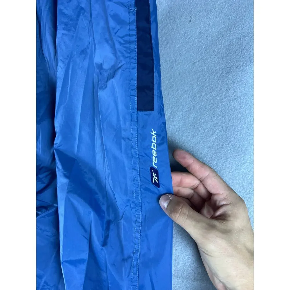 Vintage Reebok Track Pants Men L Blue Relaxed Softshell Warm Up Wind Pants Retro